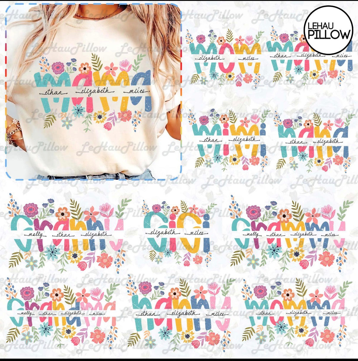 Personalized Mom & Grandma Floral Butterfly T-Shirt
