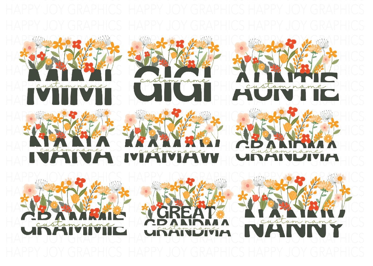 Personalized Mom & Grandma Floral Butterfly T-Shirt